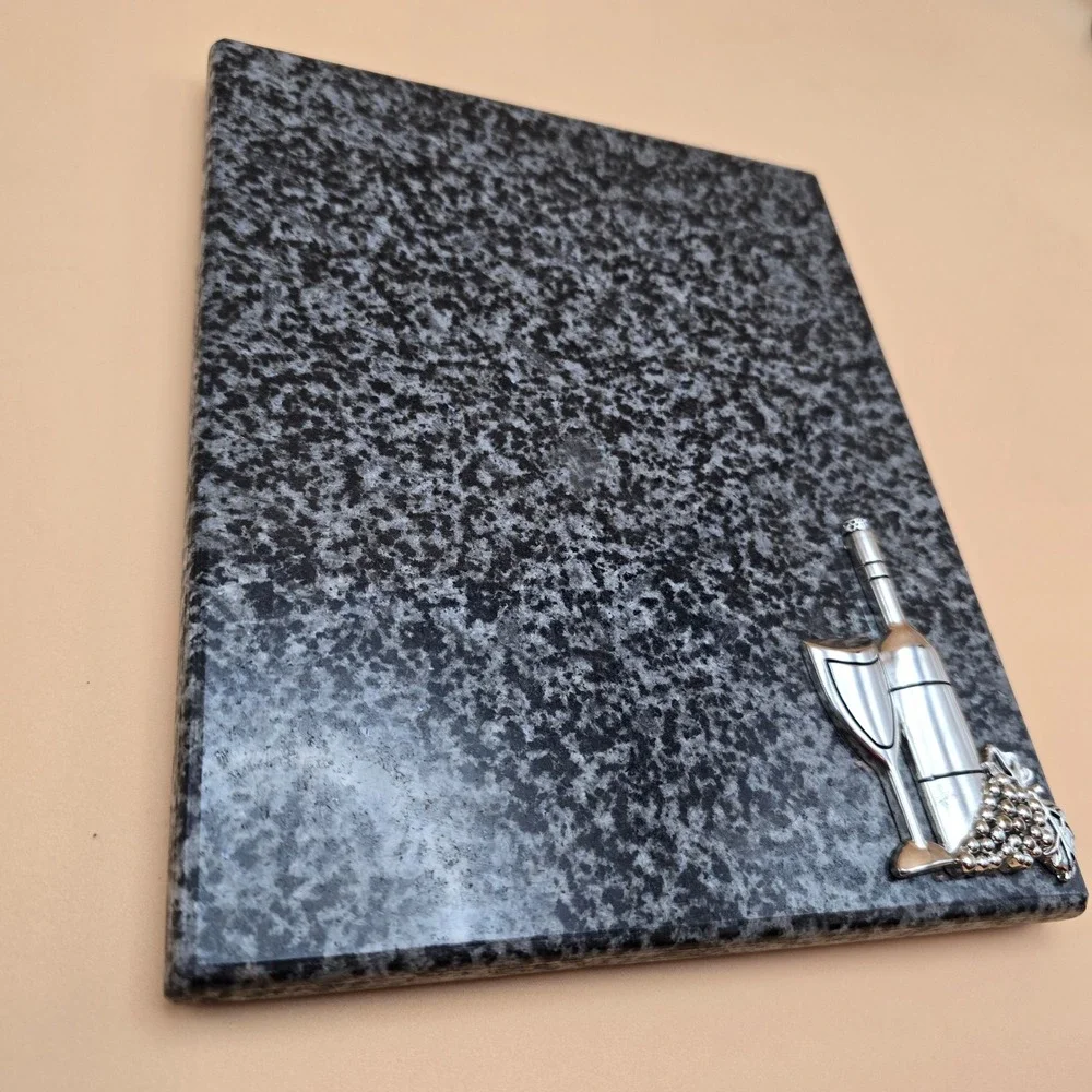 Granite Cheese Board Trivet Wine Bottle Glass Grapes Metal Accent Kitchen‎ Decor